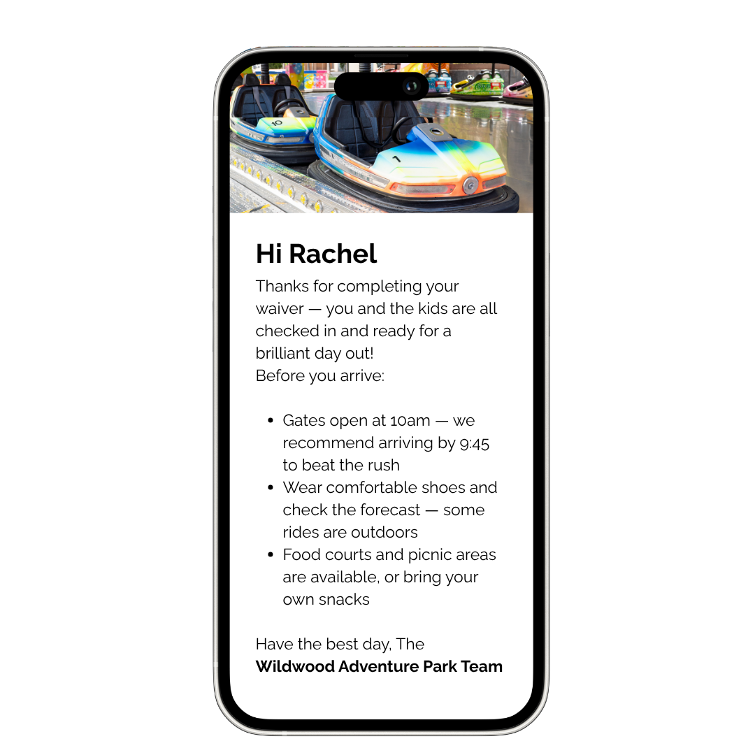 Automated Welcome Email for Family Entertainment Centre